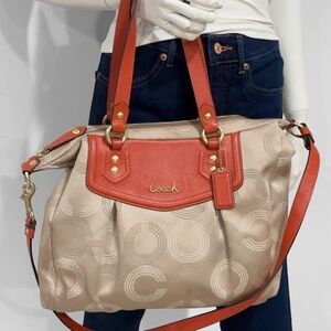 Coach F20068 Orange/tan Ashley Dotted Op Art Carry All Satchel Shoulder Tote Bag